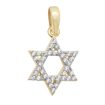 Boys 9ct Gold 10mm Cubic Zirconia Star Of David Pendant