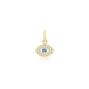 Girls 9ct Gold 5mm Cubic Zirconia Evil Eye Pendant