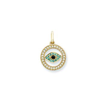 Girls 9ct Gold 12mm Round Cubic Zirconia Evil Eye Pendant