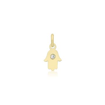 9ct Gold 7mm Cubic Zirconia Hamsa Hand Pendant