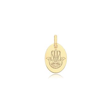 9ct Gold 12mm Engraved Oval Hamsa Hand Pendant