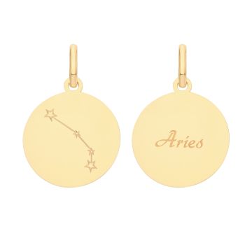 Boys 9ct Gold 18mm Double Sided Round Disc Aries Zodiac And Constellation Pendant
