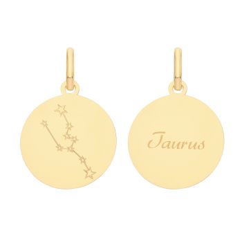 Boys 9ct Gold 18mm Double Sided Round Disc Taurus Zodiac And Constellation Pendant
