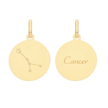 Boys 9ct Gold 18mm Double Sided Round Disc Cancer Zodiac And Constellation Pendant