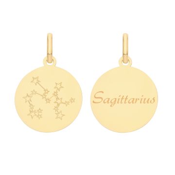 Boys 9ct Gold 18mm Double Sided Round Disc Sagittarius Zodiac And Constellation Pendant