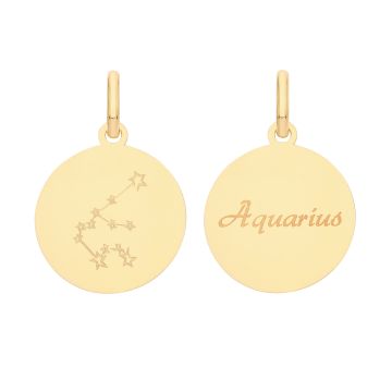 Boys 9ct Gold 18mm Double Sided Round Disc Aquarius  Zodiac And Constellation Pendant