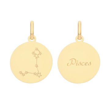 Boys 9ct Gold 18mm Double Sided Round Disc Pisces Zodiac And Constellation Pendant