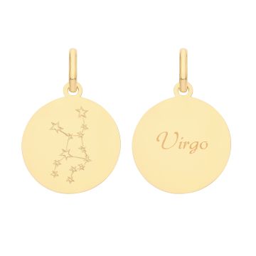 Boys 9ct Gold 18mm Double Sided Round Disc Virgo Zodiac And Constellation Pendant