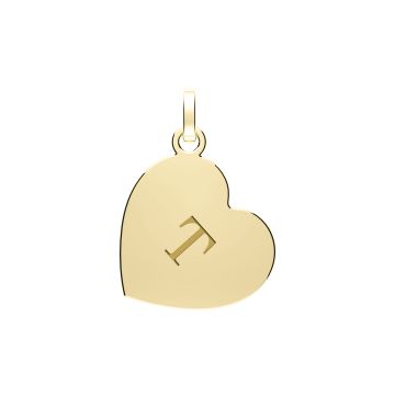 9ct Gold 12mm Plain Initial T Heart Pendant