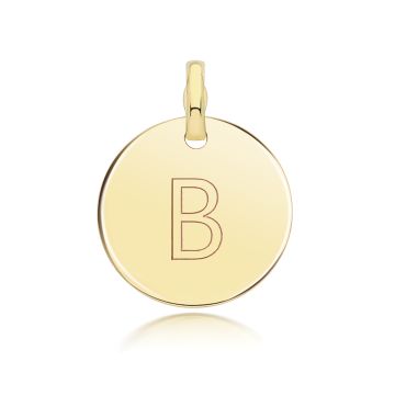 9ct Gold 14mm Round Disc Initial B Pendant