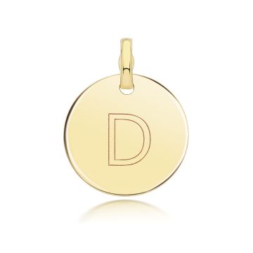 9ct Gold 14mm Round Disc Initial D Pendant