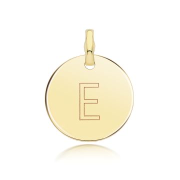 9ct Gold 14mm Round Disc Initial E Pendant