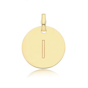 9ct Gold 14mm Round Disc Initial I Pendant