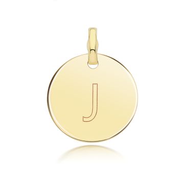 9ct Gold 14mm Round Disc Initial J Pendant