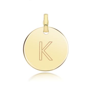 9ct Gold 14mm Round Disc Initial K Pendant