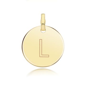 9ct Gold 14mm Round Disc Initial L Pendant