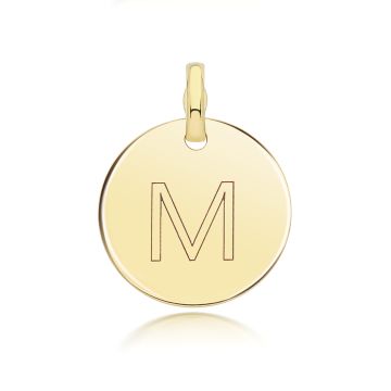 9ct Gold 14mm Round Disc Initial M Pendant