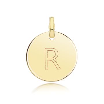 9ct Gold 14mm Round Disc Initial R Pendant