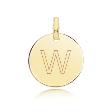 9ct Gold 14mm Round Disc Initial W Pendant