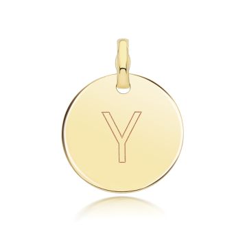 9ct Gold 14mm Round Disc Initial Y Pendant