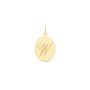 9ct Gold 14mm Plain Oval Initial W Pendant