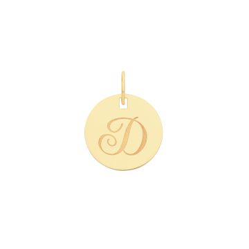 9ct Gold 15mm Plain Round Disc Initial D Pendant