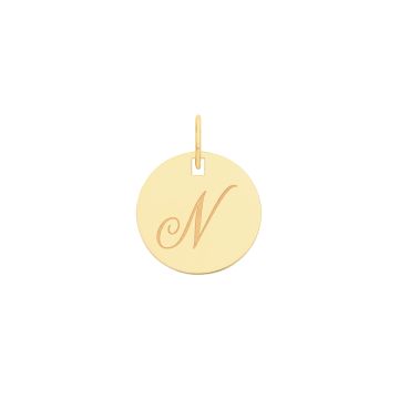 9ct Gold 15mm Plain Round Disc Initial N Pendant