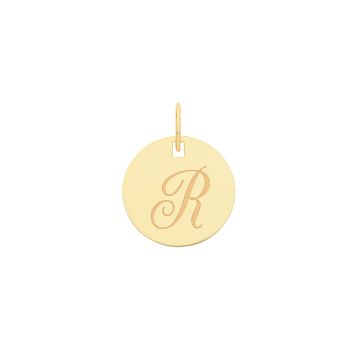 9ct Gold 15mm Plain Round Disc Initial R Pendant