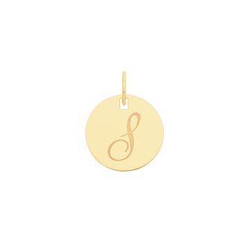 9ct Gold 15mm Plain Round Disc Initial S Pendant