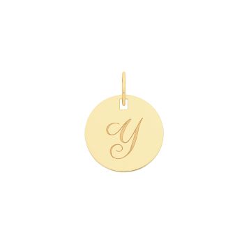 9ct Gold 15mm Plain Round Disc Initial Y Pendant