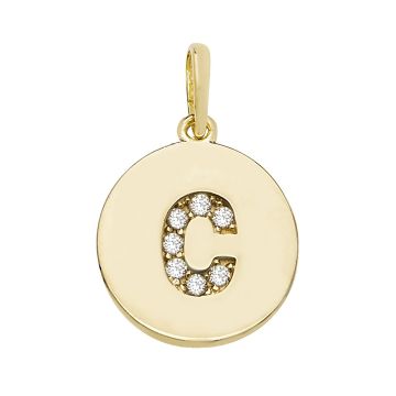 9ct Gold 12mm Cubic Zirconia Round Disc Initial C Pendant