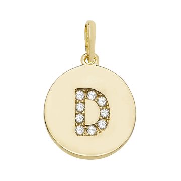 9ct Gold 12mm Cubic Zirconia Round Disc Initial D Pendant
