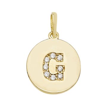 9ct Gold 12mm Cubic Zirconia Round Disc Initial G Pendant