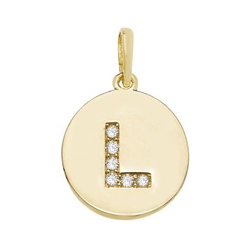 9ct Gold 12mm Cubic Zirconia Round Disc Initial L Pendant