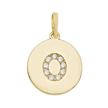 9ct Gold 12mm Cubic Zirconia Round Disc Initial O Pendant