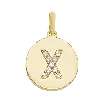 9ct Gold 12mm Cubic Zirconia Round Disc Initial X Pendant