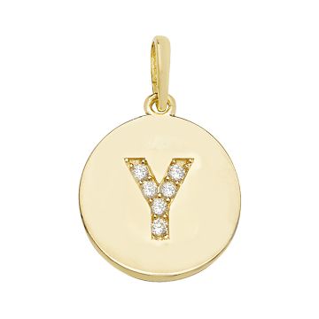 9ct Gold 12mm Cubic Zirconia Round Disc Initial Y Pendant