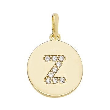 9ct Gold 12mm Cubic Zirconia Round Disc Initial Z Pendant