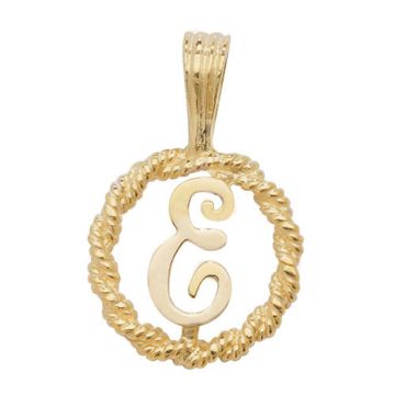 9ct Gold 14mm Round Rope Edge Initial E Pendant
