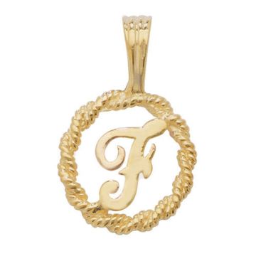 9ct Gold 14mm Round Rope Edge Initial F Pendant