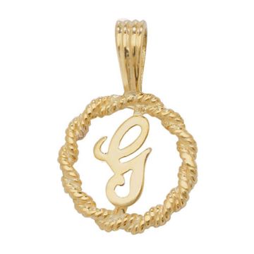 9ct Gold 14mm Round Rope Edge Initial G Pendant