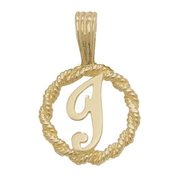 9ct Gold 14mm Round Rope Edge Initial I Pendant