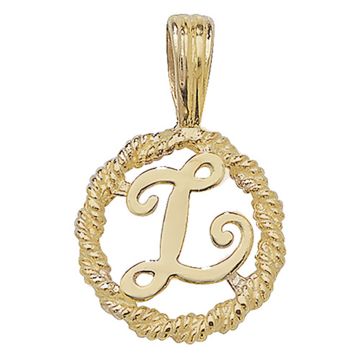 9ct Gold 14mm Round Rope Edge Initial L Pendant