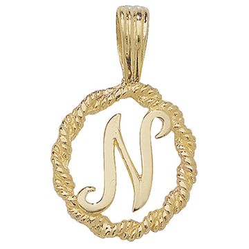 9ct Gold 14mm Round Rope Edge Initial N Pendant