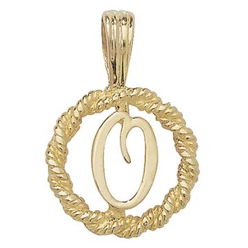 9ct Gold 14mm Round Rope Edge Initial O Pendant