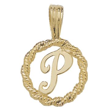 9ct Gold 14mm Round Rope Edge Initial P Pendant