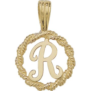 9ct Gold 14mm Round Rope Edge Initial R Pendant