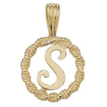 9ct Gold 14mm Round Rope Edge Initial S Pendant
