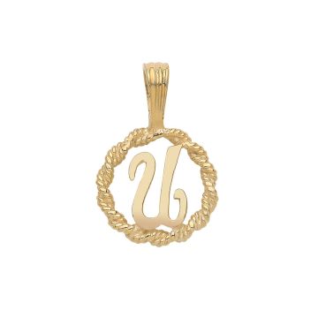 9ct Gold 14mm Round Rope Edge Initial U Pendant