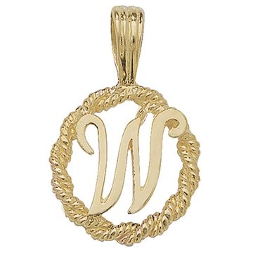 9ct Gold 14mm Round Rope Edge Initial W Pendant